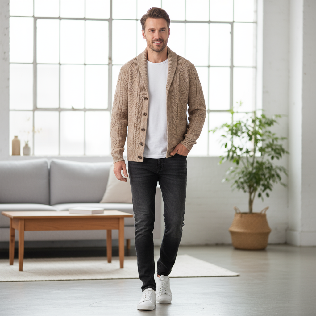 Men's Knitted Wool Cardigan | Soft Structured Button Front Layer - image 8