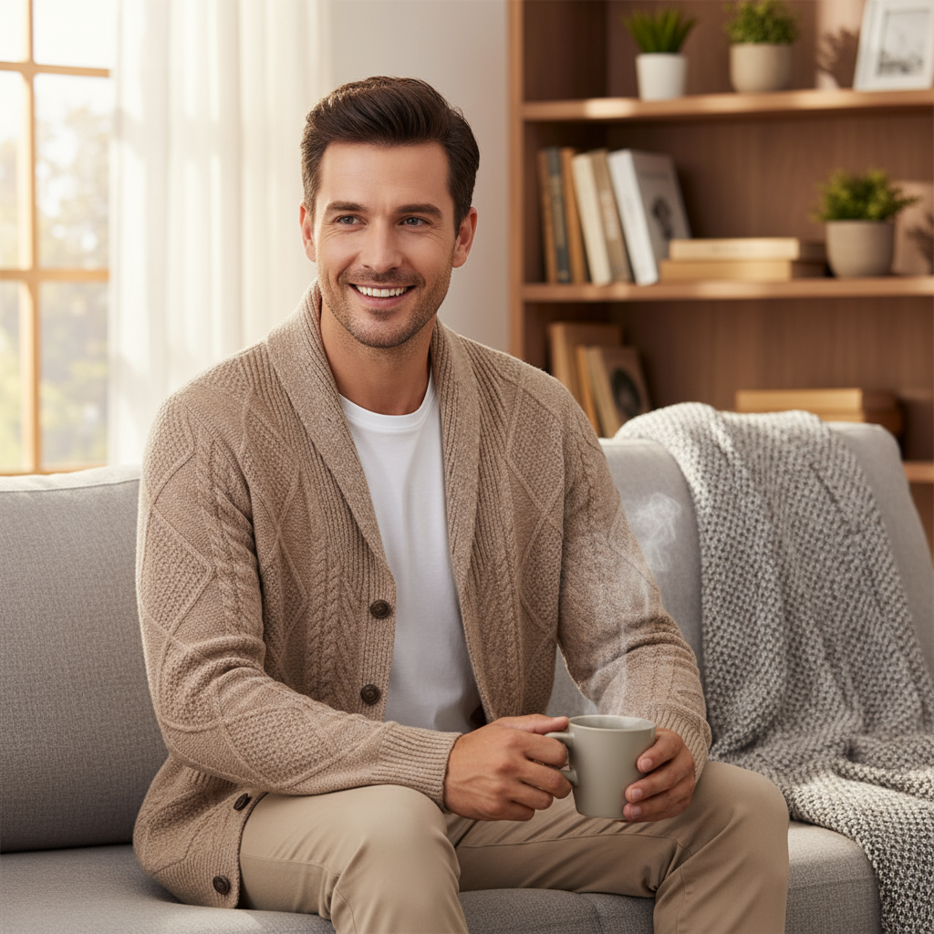 Men's Knitted Wool Cardigan | Soft Structured Button Front Layer - image 9