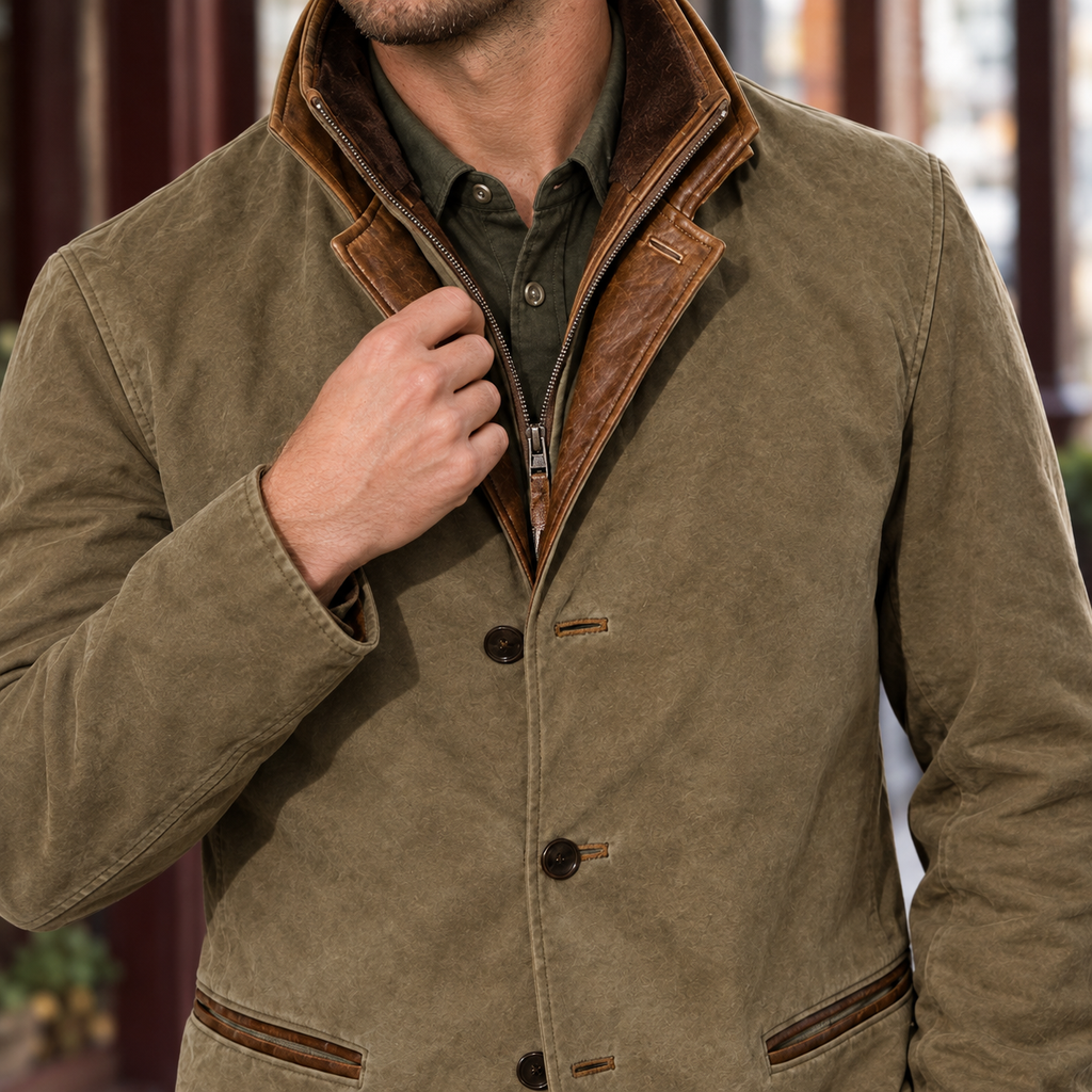 Layered Jacket additional view 2 showing the layered zip placket and contrast-trimmed collar