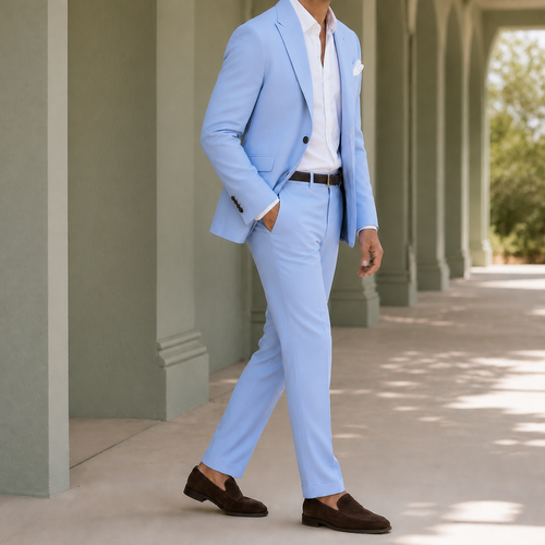 Sky blue two-piece suit