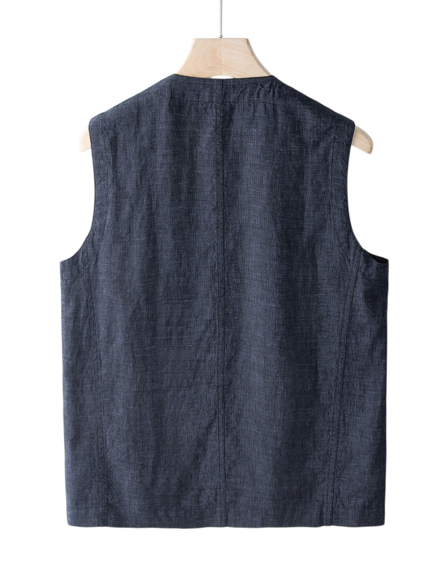 Men's Linen Vest | Indigo Button Front Layer - image 3