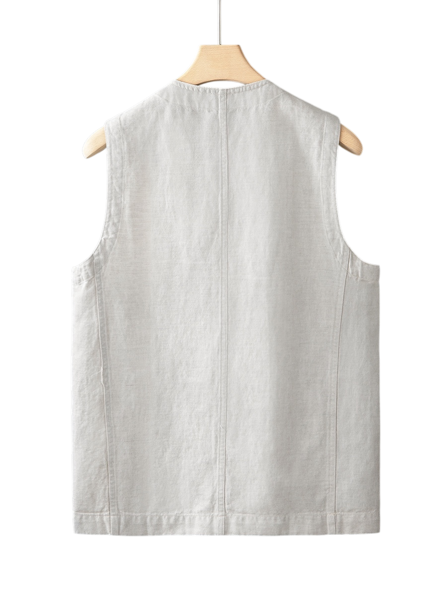 Men's Linen Vest | Indigo Button Front Layer - image 5