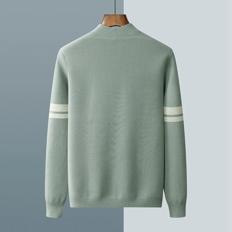 Men's Merino Blend Cardigan | Striped Sleeve Knit - image 10