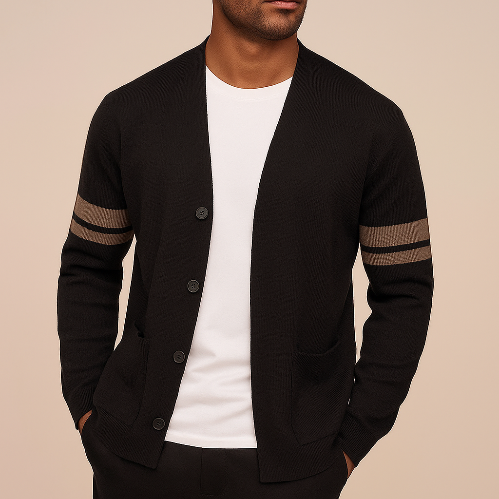 Men's Merino Blend Cardigan | Striped Sleeve Knit - image 2