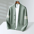Men's Merino Blend Cardigan | Striped Sleeve Knit - image 3