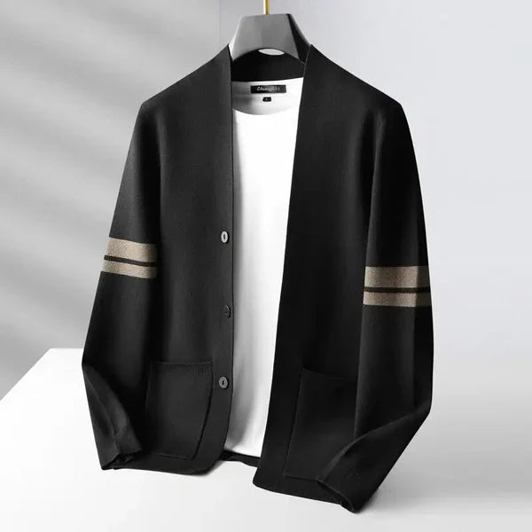 Men's Merino Blend Cardigan | Striped Sleeve Knit - image 4