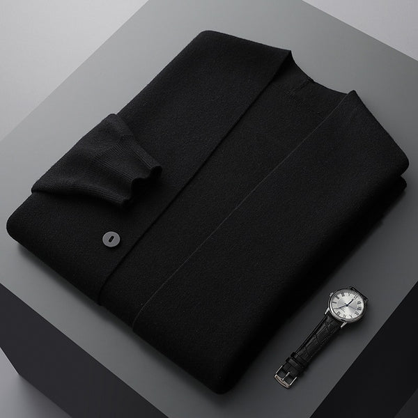 Men's Merino Blend Cardigan | Striped Sleeve Knit - image 7