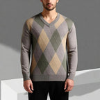 Men's Merino V Neck Sweater | Classic Argyle Lightweight Knit - image 1