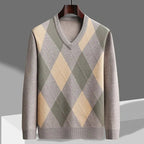 Men's Merino V Neck Sweater | Classic Argyle Lightweight Knit - image 2