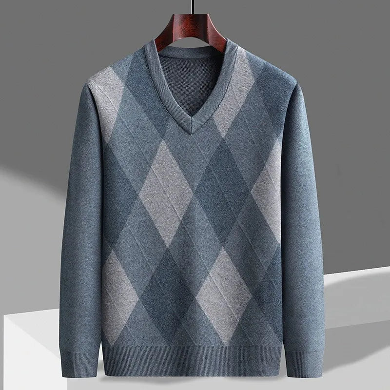 Men's Merino V Neck Sweater | Classic Argyle Lightweight Knit - image 3