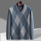 Men's Merino V Neck Sweater | Classic Argyle Lightweight Knit - image 3