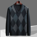 Men's Merino V Neck Sweater | Classic Argyle Lightweight Knit - image 4
