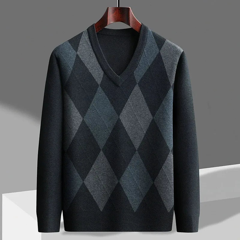 Men's Merino V Neck Sweater | Classic Argyle Lightweight Knit - image 4