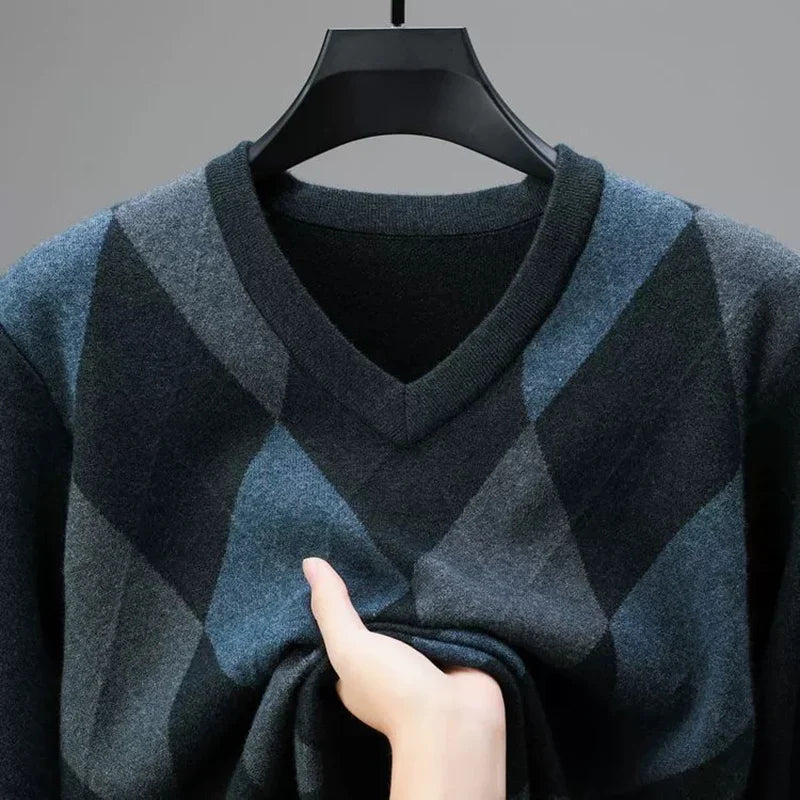 Men's Merino V Neck Sweater | Classic Argyle Lightweight Knit - image 5