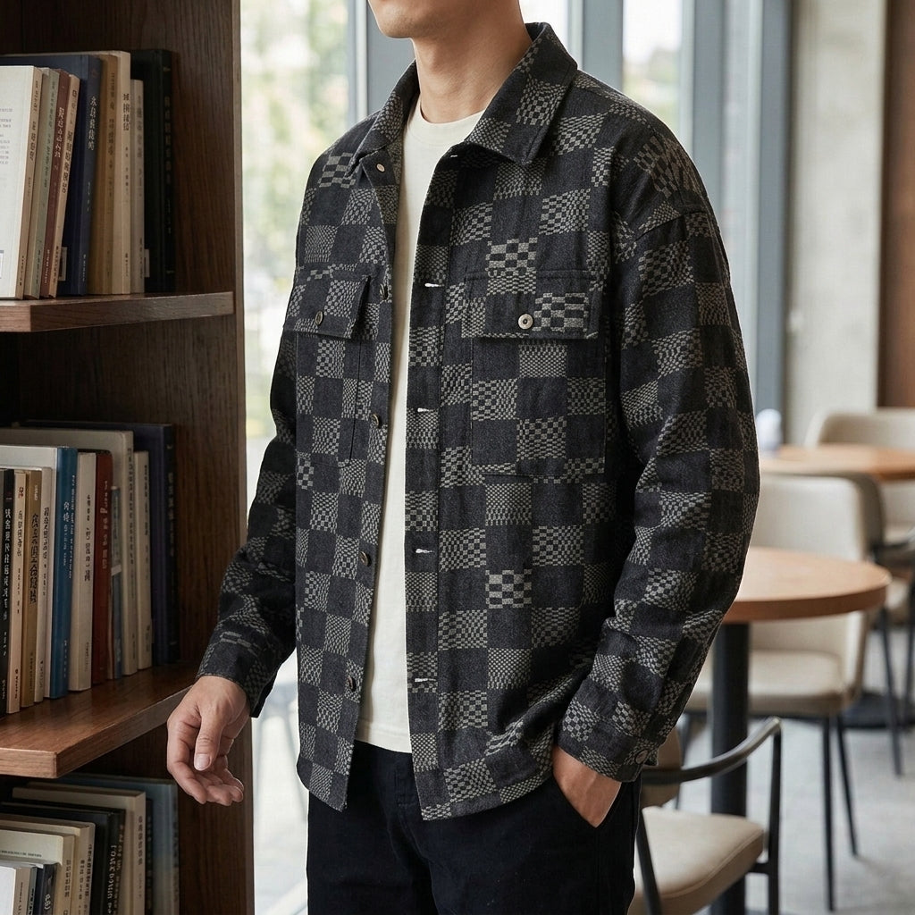 Denim Jacket additional view 3 showing the tonal patchwork texture and flap chest pockets