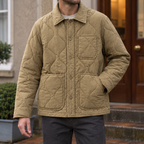 Quilted Jacket in Khaki showing the wave quilting and three patch pockets.