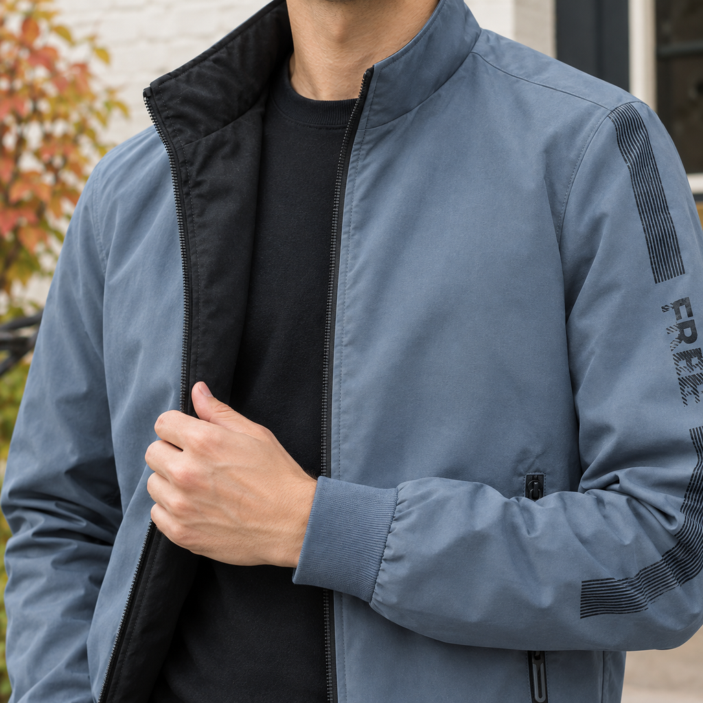 Reversible Jacket detail view 2 showing the reversible two-tone construction and ribbed trims.