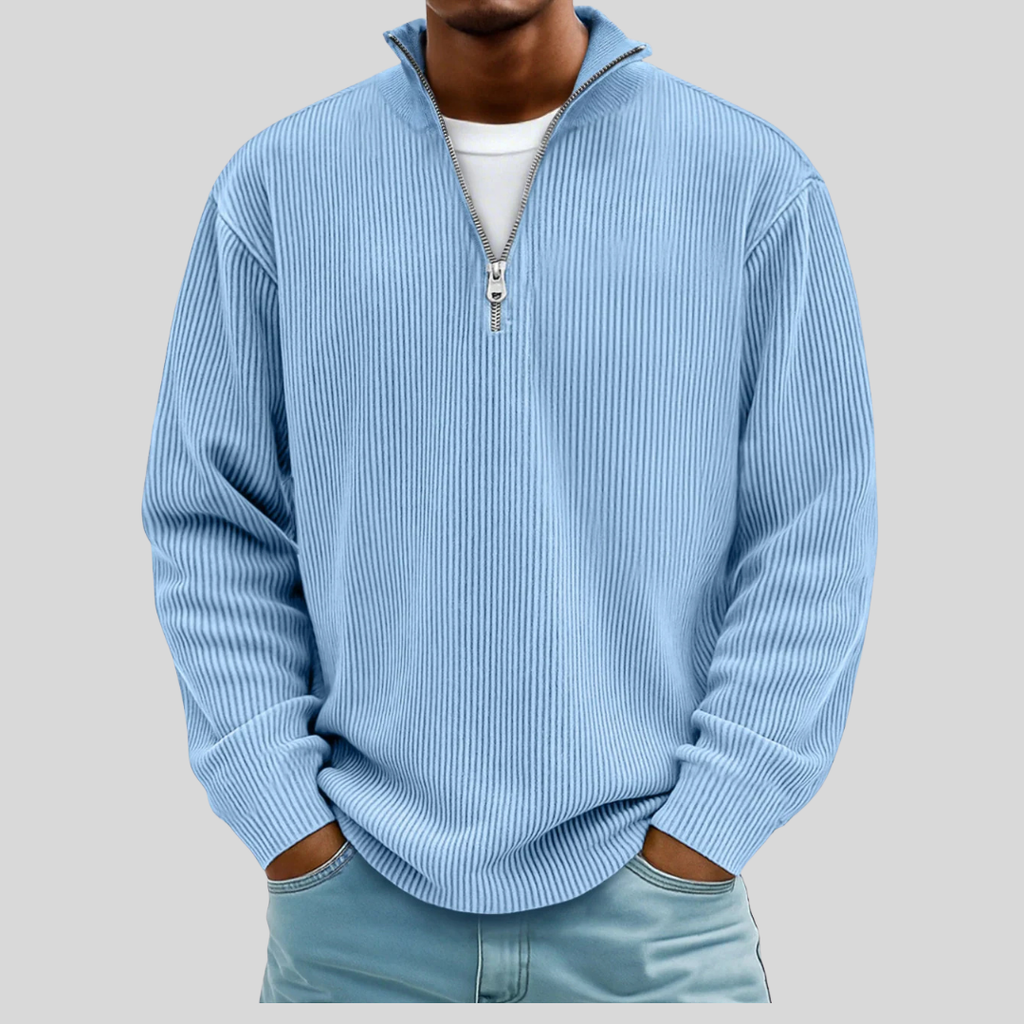 Men's Ribbed Half Zip Sweater | Cotton Blend Relaxed Knit - image 1