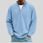 Men's Ribbed Half Zip Sweater | Cotton Blend Relaxed Knit - image 1