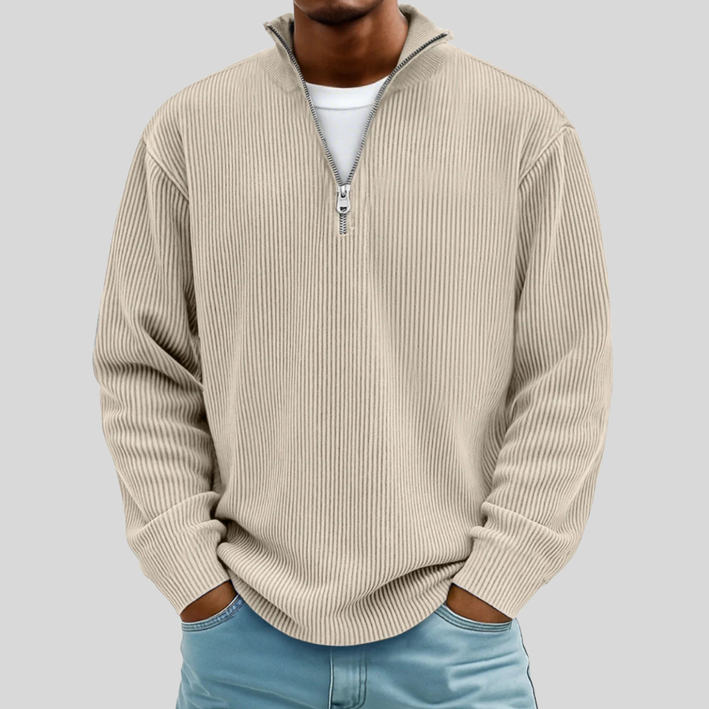 Men's Ribbed Half Zip Sweater | Cotton Blend Relaxed Knit - image 2