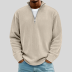 Men's Ribbed Half Zip Sweater | Cotton Blend Relaxed Knit - image 2