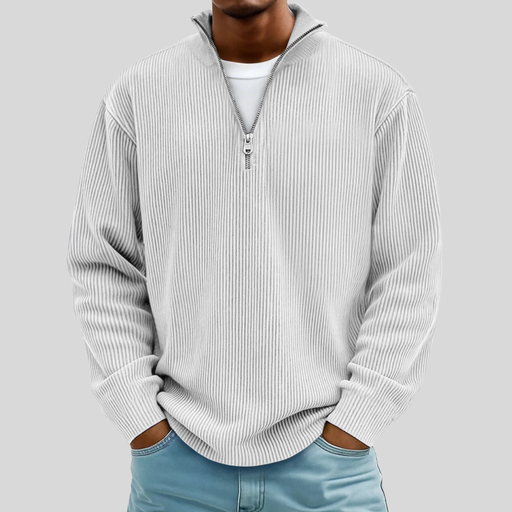 Men's Ribbed Half Zip Sweater | Cotton Blend Relaxed Knit - image 3