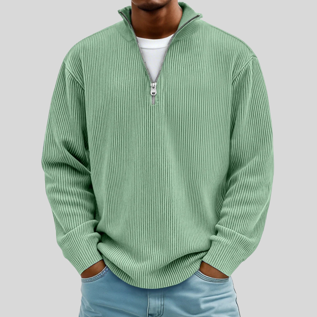 Men's Ribbed Half Zip Sweater | Cotton Blend Relaxed Knit - image 4