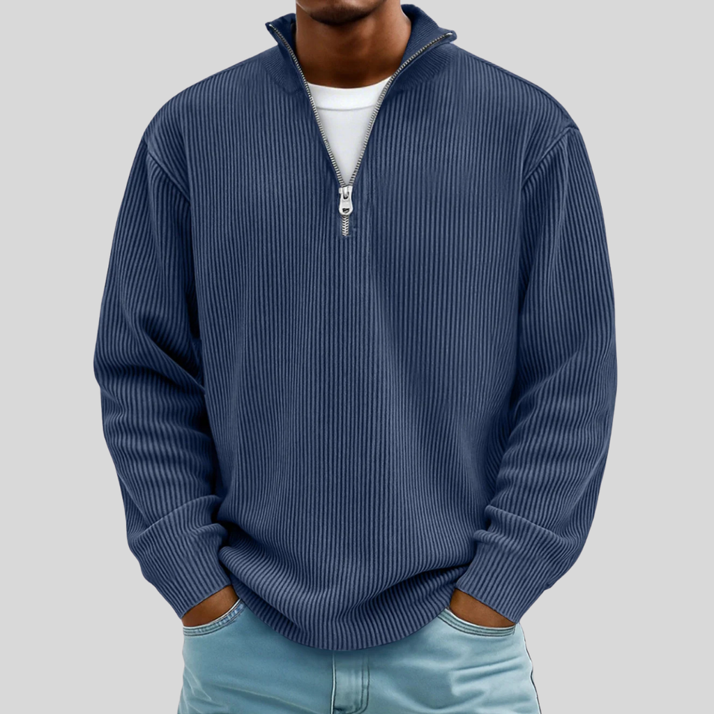 Men's Ribbed Half Zip Sweater | Cotton Blend Relaxed Knit - image 5