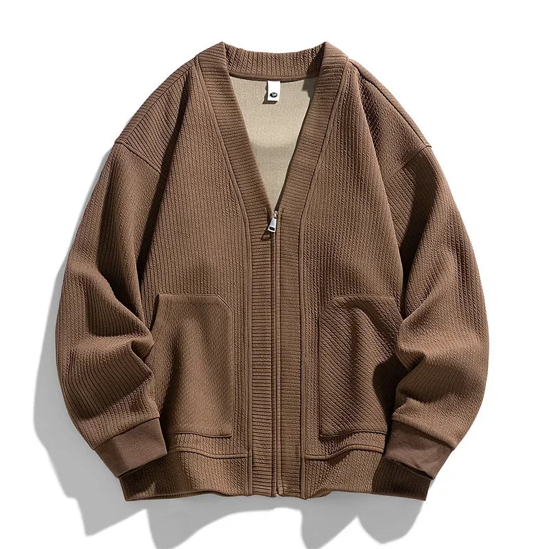 Men's Ribbed Zip Cardigan | Relaxed Knit With Patch Pockets - image 1