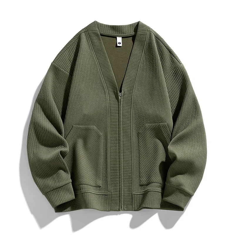 Men's Ribbed Zip Cardigan | Relaxed Knit With Patch Pockets - image 2