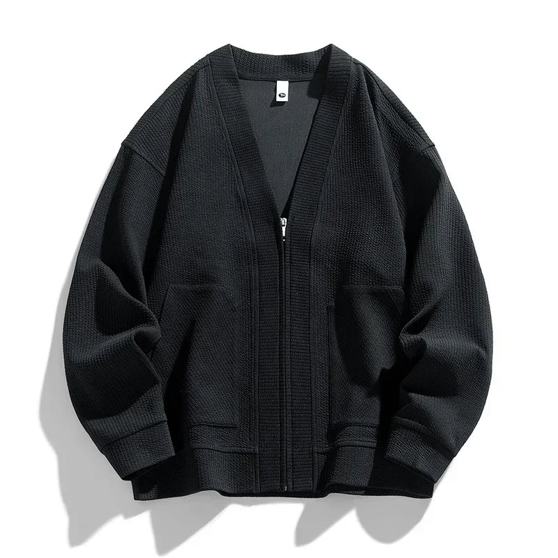 Men's Ribbed Zip Cardigan | Relaxed Knit With Patch Pockets - image 4