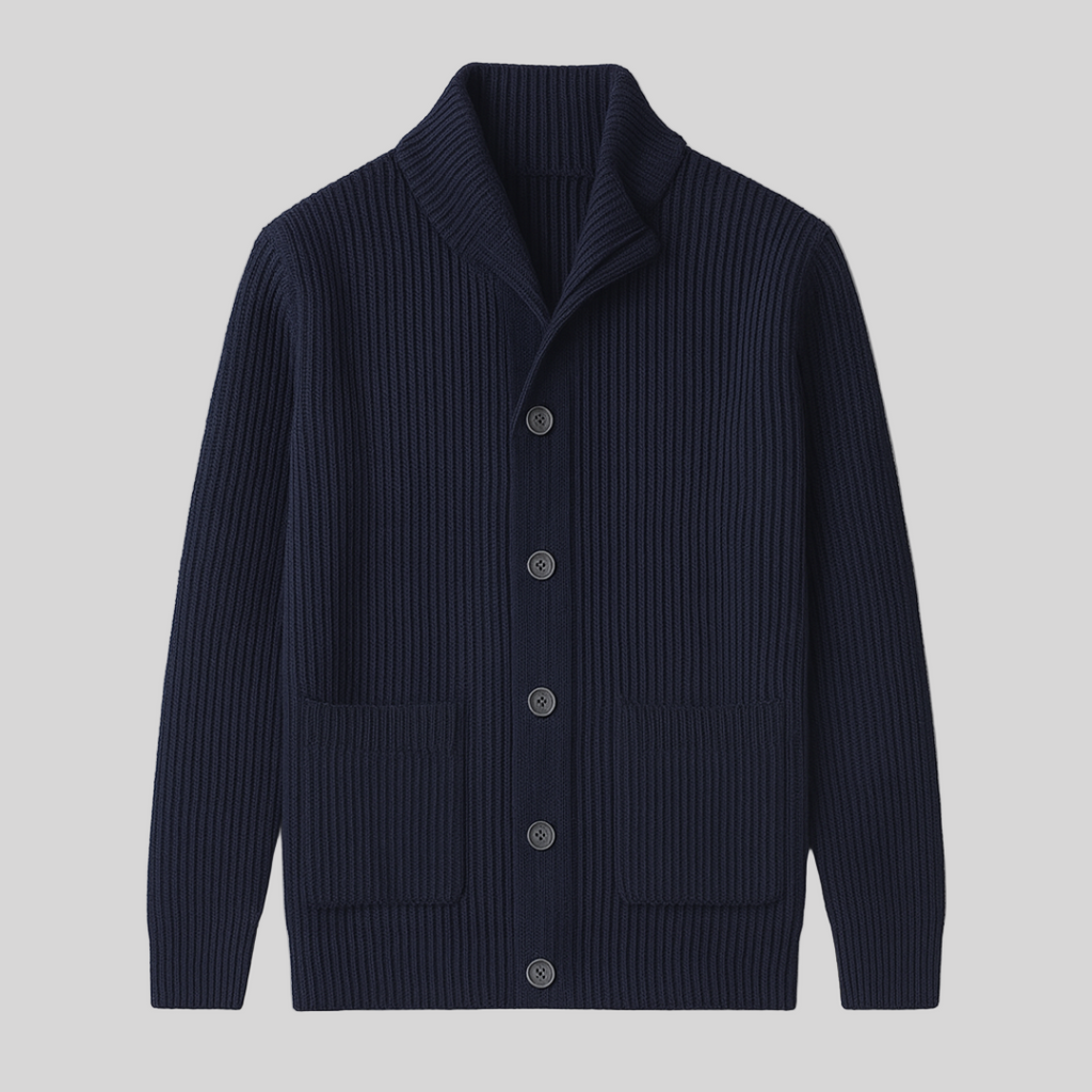 Men's Shawl Collar Cardigan | Ribbed Knit With Pockets - image 1