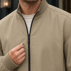 Stand Collar Jacket detail view 2 showing the ribbed collar cuffs and hem.