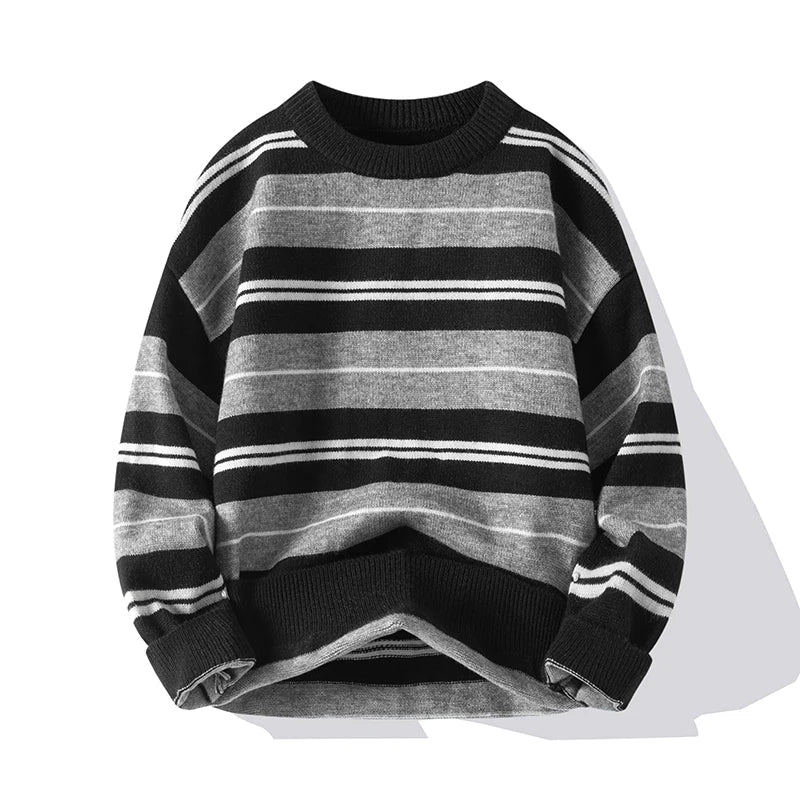 Men's Stripe Sweater | Soft Cotton Blend Crew Neck Knit - image 2