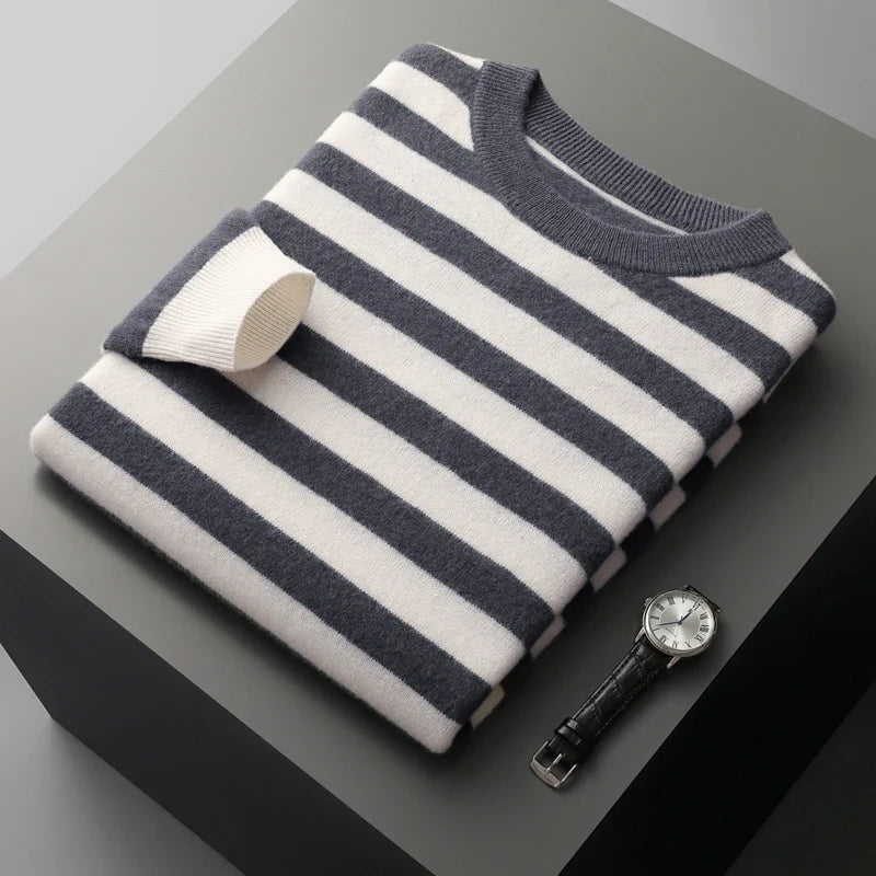 Men's Striped Crew Neck Sweater | Soft Touch Everyday Knit - image 3