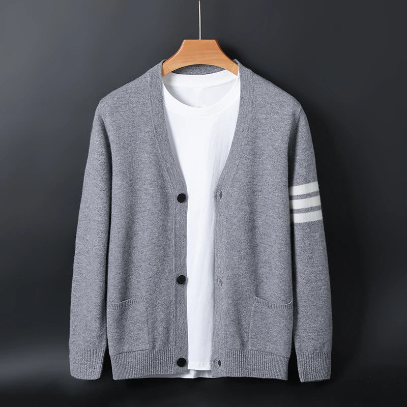 Men's Striped Sleeve Cardigan | Button Front Knit - image 3