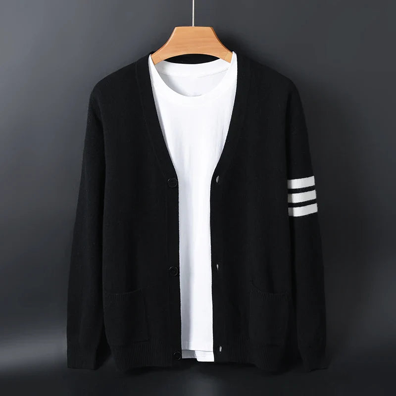 Men's Striped Sleeve Cardigan | Button Front Knit - image 4