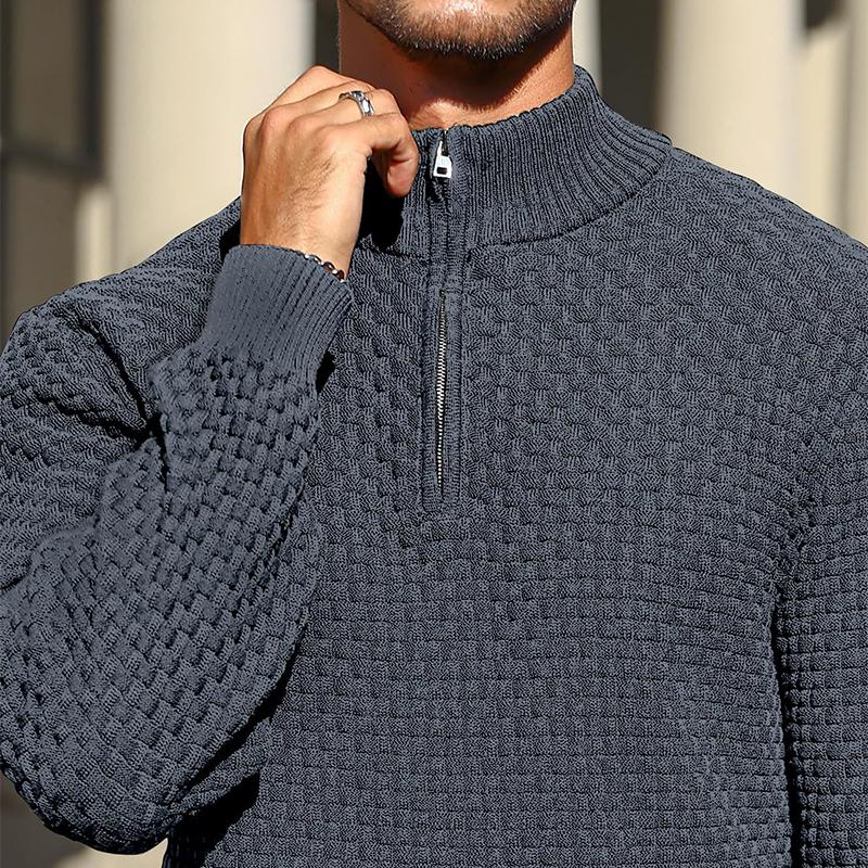 Men's Textured Quarter Zip Pullover | Cotton Blend Basket Knit - image 2