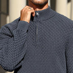 Men's Textured Quarter Zip Pullover | Cotton Blend Basket Knit - image 2