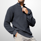 Men's Textured Quarter Zip Pullover | Cotton Blend Basket Knit - image 3