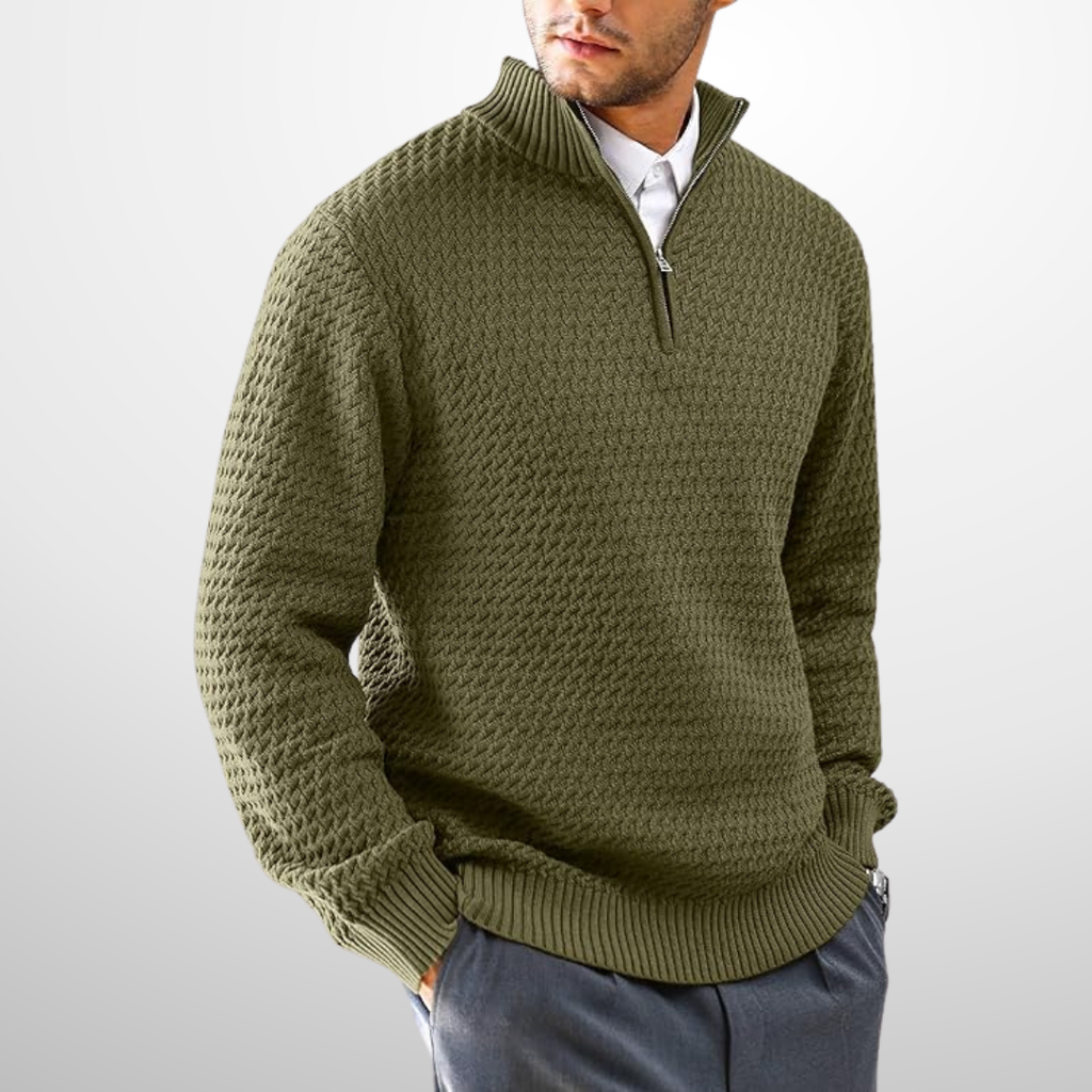 Men's Textured Quarter Zip Pullover | Cotton Blend Basket Knit - image 4