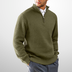Men's Textured Quarter Zip Pullover | Cotton Blend Basket Knit - image 4