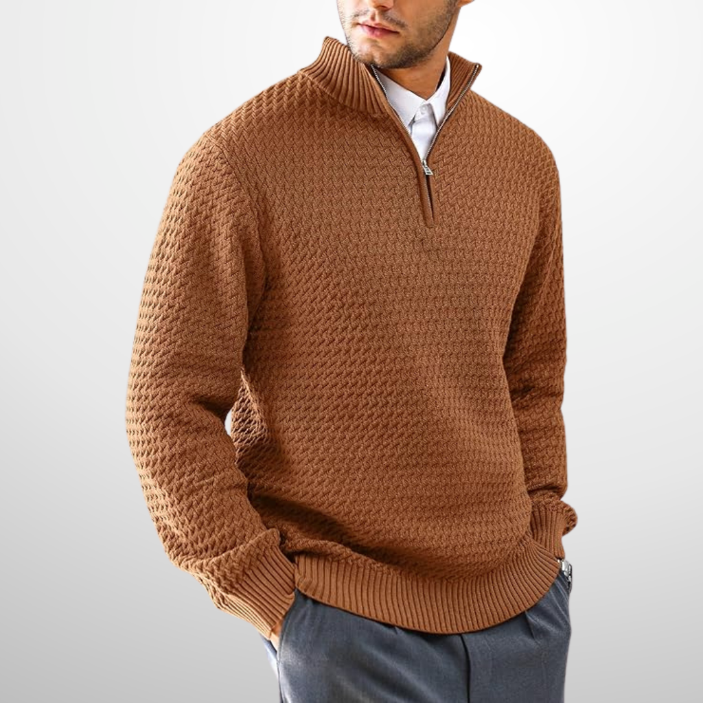 Men's Textured Quarter Zip Pullover | Cotton Blend Basket Knit - image 5