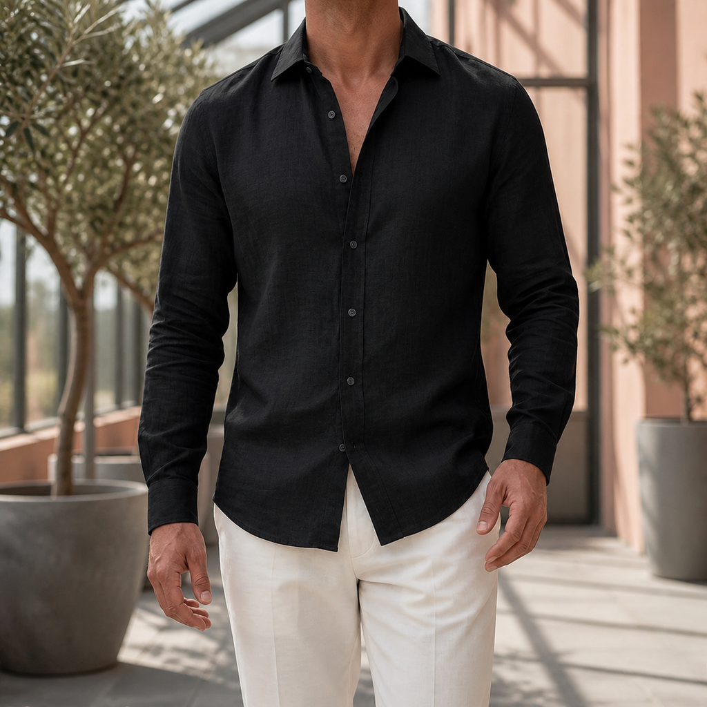 Black button shirt front view