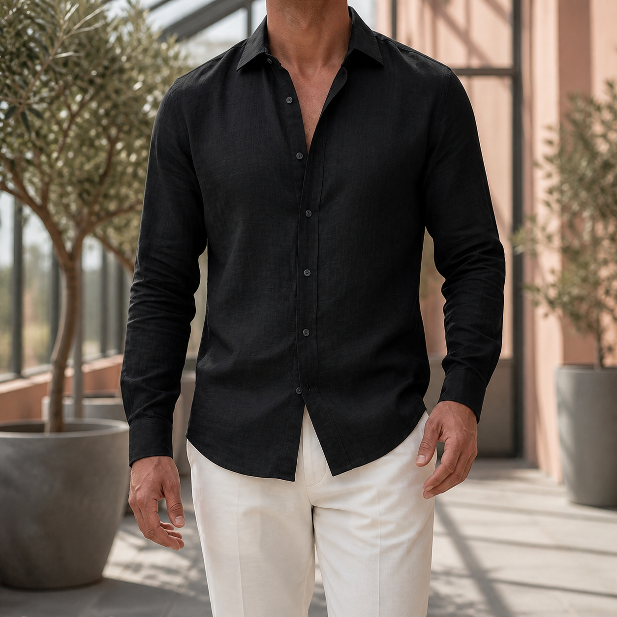 Black button shirt front view