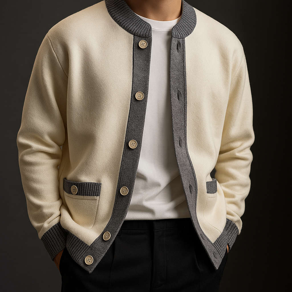 Men's Two Tone Cardigan | Heavyweight Button Front Knit - image 2