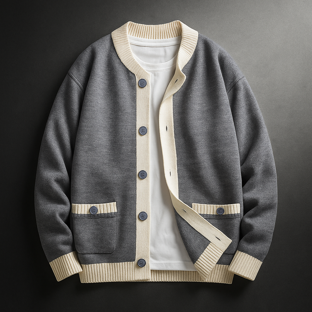 Men's Two Tone Cardigan | Heavyweight Button Front Knit - image 4