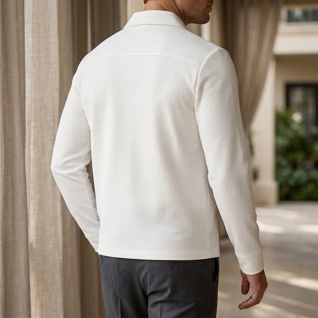 Zip Jacket additional view 6 showing the fine waffle texture and pointed collar