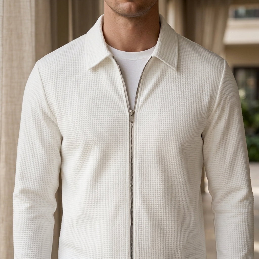 Zip Jacket additional view 7 showing the fine waffle texture and pointed collar