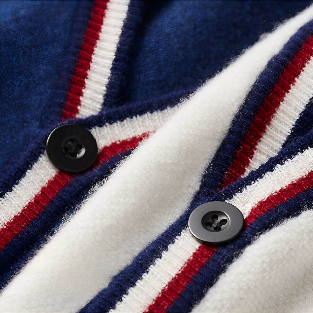 Men's Wool Blend Cardigan | Deep V Neck Stripe Trim - image 4